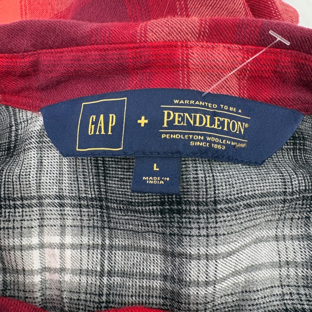 Gap + Pendleton Boyfriend Plaid Slouchy Flannel Shirt Red Pink Large - Picture 10 of 12